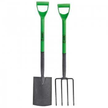 Carbon Steel Garden Fork and Spade Set, Green Carbon Steel Garden Fork and Spade Set, Green