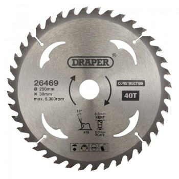 TCT Construction Circular Saw Blade, 250 x 30mm, 40T TCT Construction Circular Saw Blade, 250 x 30mm, 40T