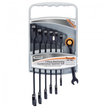 Draper HI-TORQ® Metric Ratcheting Combination Spanner Set, Black (7 Piece)