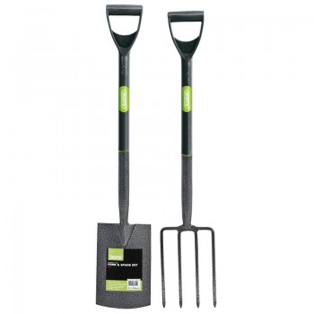 Carbon Steel Garden Fork and Spade Set, Black Carbon Steel Garden Fork and Spade Set, Black