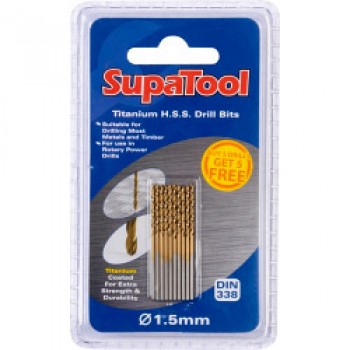 Titanium Coated HSS Drill Bits - 1.5x40mm 10 Piece Titanium Coated HSS Drill Bits - 1.5x40mm 10 Piece