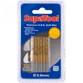 Titanium Coated HSS Drill Bits - 2.5x57mm 10 Piece Titanium Coated HSS Drill Bits - 2.5x57mm 10 Piece